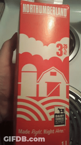Carton Of Northumberland Milk Held In Hand GIF