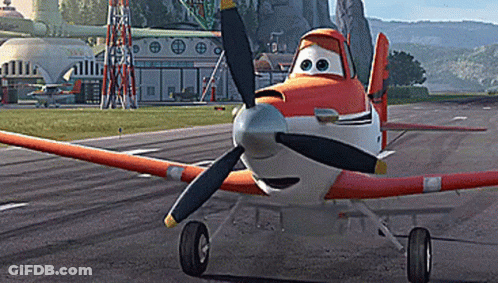 Cartoon Airplane On Runway Near Disney Building GIF