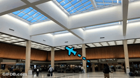 Cartoon Airplane Pointing To Gate B16-B32 GIF