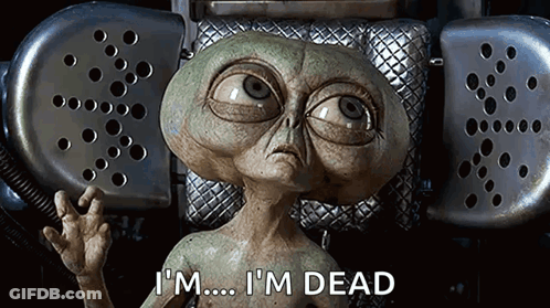 Cartoon Alien Saying I'm Dead While Waving GIF