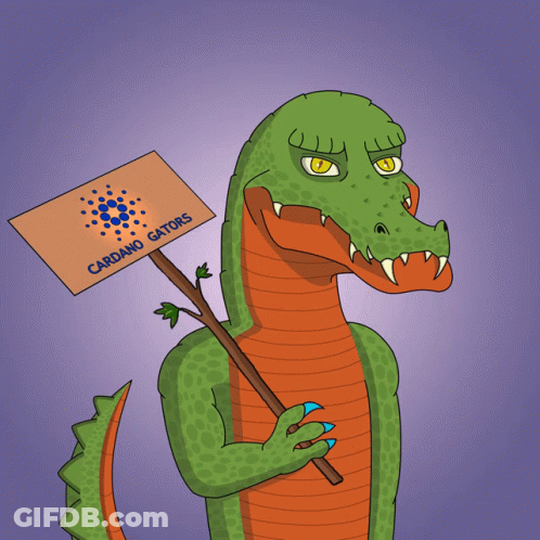Cartoon Alligator Holding Cardano Gators Sign GIF