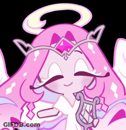 Cartoon Angel With Harp And Tiara GIF