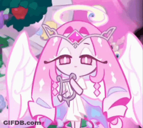 Cartoon Angel With Pink Hair And Wings Holding Lyre GIF