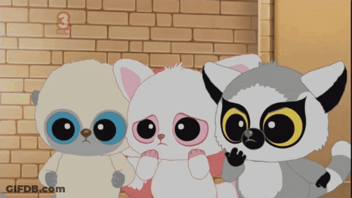 Cartoon Animals By Brick Wall With Number 3 GIF