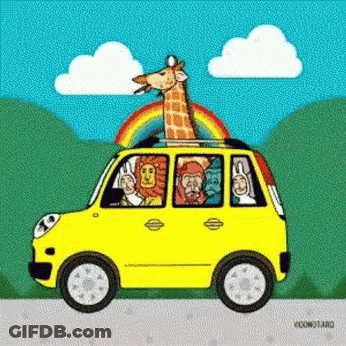 Cartoon Animals Car Trip GIF