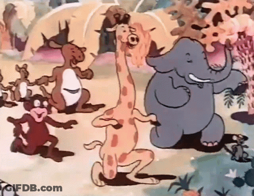 Cartoon Animals Dancing Giraffe And Elephant GIF