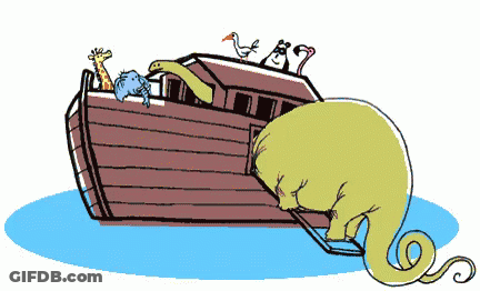 Cartoon Animals In Ark With Dinosaur GIF