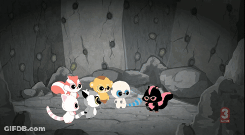 Cartoon Animals Standing In Cave With Number 3 GIF