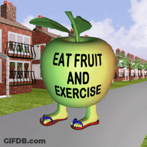 Cartoon Apple Saying Eat Fruit And Exercise GIF