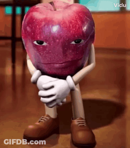 Cartoon Apple Sitting With Hands Folded GIF