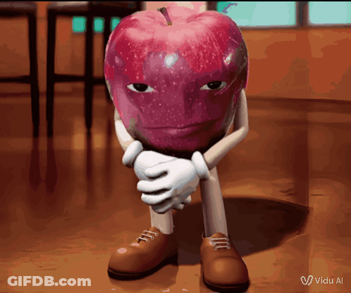 Cartoon Apple With Arms And Legs Sitting GIF