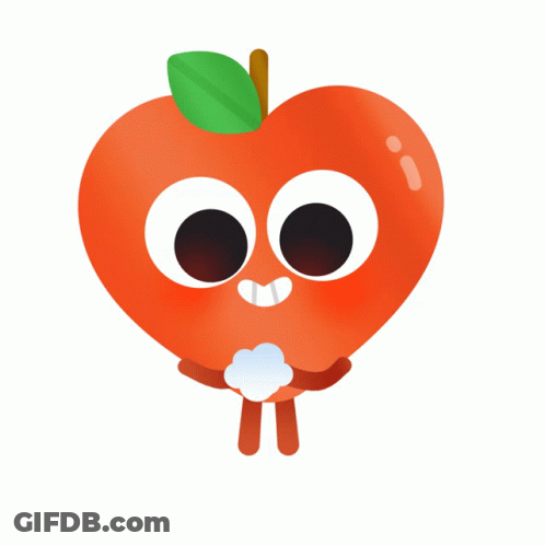 Cartoon Apple With Big Eyes And Arms GIF