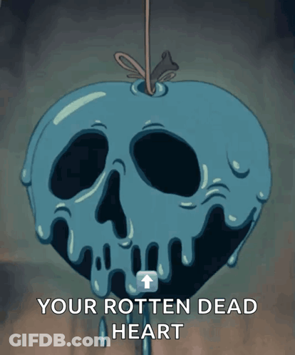 Cartoon Apple With Skull Saying Your Rotten Dead Heart GIF