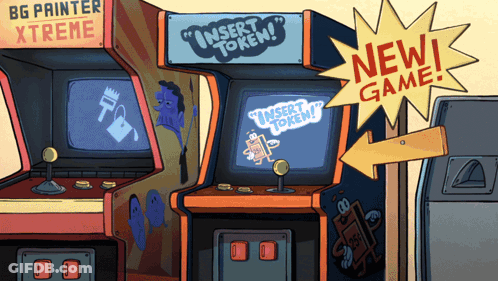 Cartoon Arcade With Insert Token Sign GIF