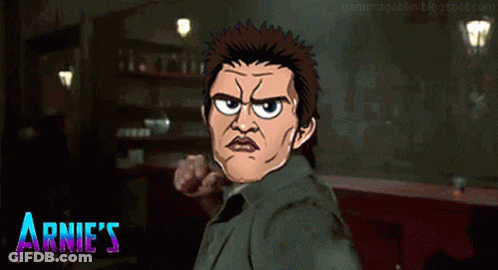 Cartoon Arnie With Purple Border GIF