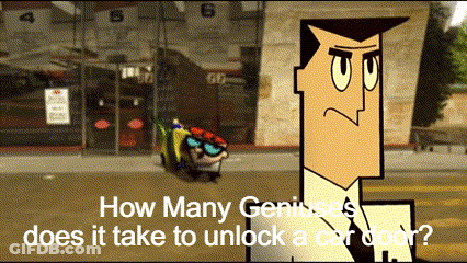 Cartoon Asking How Many Genies To Unlock Car Door GIF