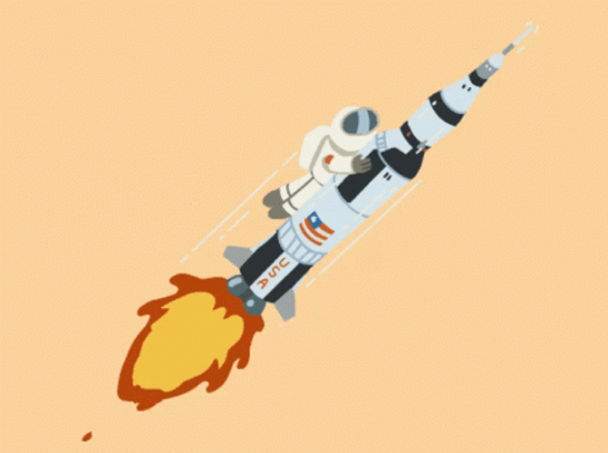 Cartoon Astronaut Riding Rocket GIF