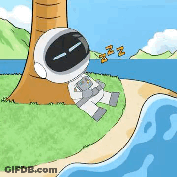 Cartoon Astronaut Sleeping Under Palm Tree GIF