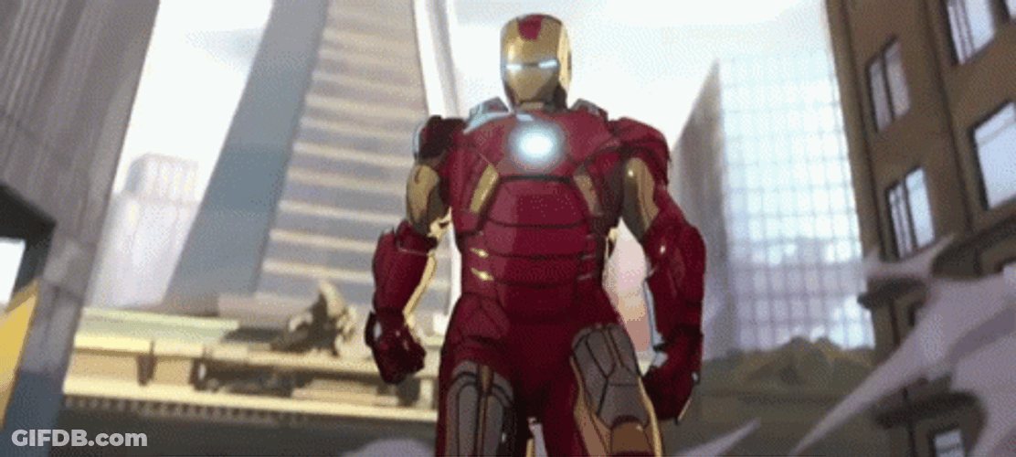 Cartoon Avengers Assemble Between Buildings GIF