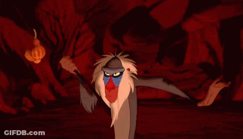 Cartoon Baboon Standing Next To Hyena In Cave GIF