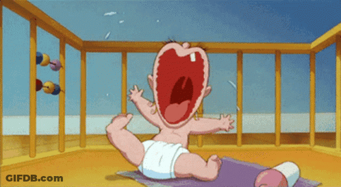 Cartoon Baby Crying In Crib With Mouth Open GIF
