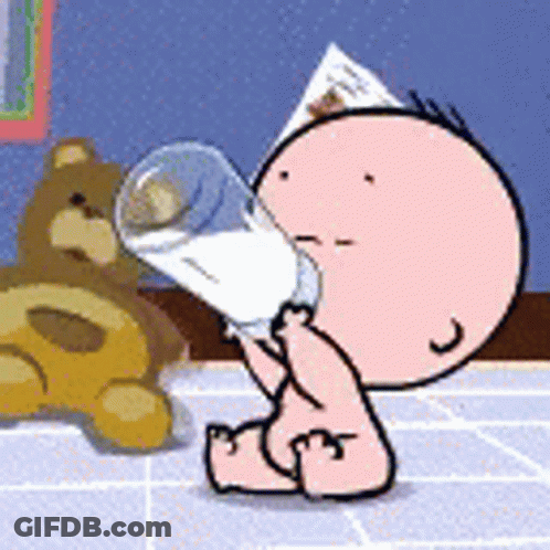 Cartoon Baby Milk Bottle With Teddy Bear GIF