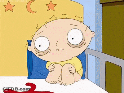 Cartoon Baby On Bed With Bloody Hanger GIF