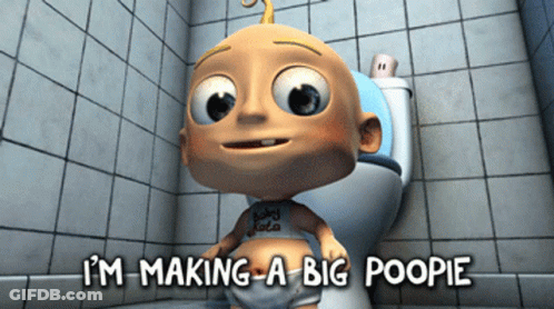 Cartoon Baby On Toilet Saying I'm Making A Big Poopie GIF