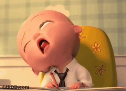 Cartoon Baby Sitting In Chair With Pencil GIF