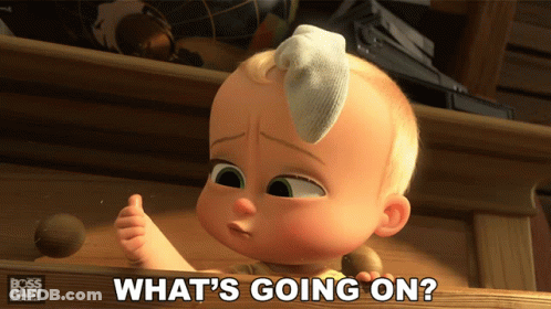 Cartoon Baby With Sock On Head Saying What's Going On GIF