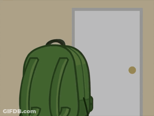 Cartoon Backpack And Bottle With Sad Face GIF