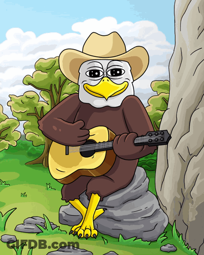 Cartoon Bald Eagle Playing Guitar In Cowboy Hat GIF