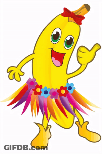 Cartoon Banana In Colorful Skirt GIF
