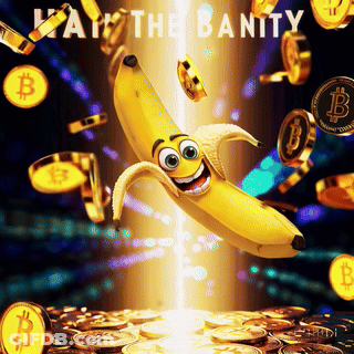 Cartoon Banana Surrounded By Coins Saying Yay The Banity GIF