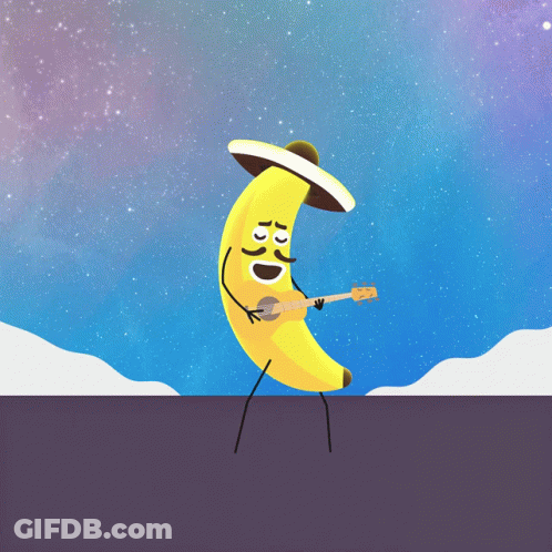 Cartoon Banana Wearing Sombrero Playing Guitar GIF