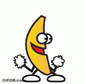 Cartoon Banana With Arms Holding Pom Poms GIF