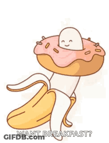 Cartoon Banana With Donut And Marshmallow GIF