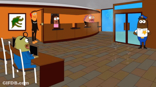 Cartoon Bank With Police Officer GIF
