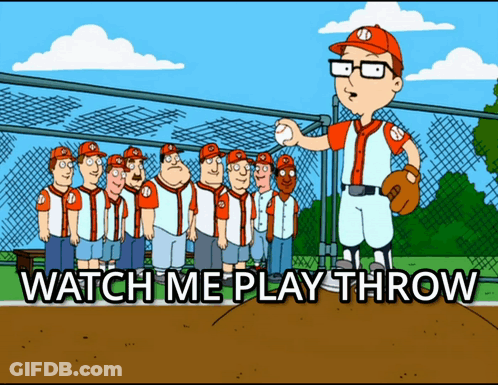 Cartoon Baseball Player Saying Watch Me Play Throw GIF