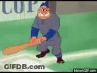 Cartoon Baseball Player Swinging Bat At Ball GIF