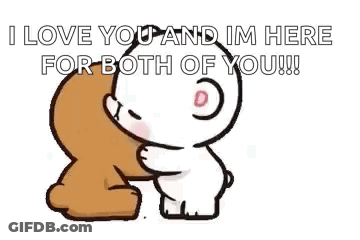 Cartoon Bear And Rabbit Kissing I Love You Both GIF