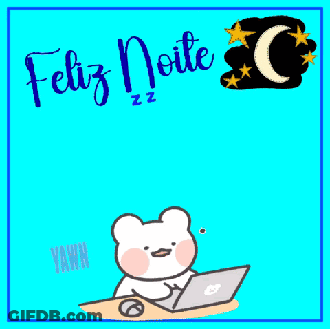 Cartoon Bear At Desk With Laptop Saying Feliz Noite Zzz GIF