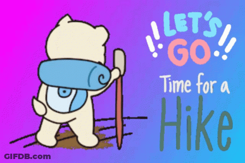 Cartoon Bear Backpack Stick Let's Go Hike GIF