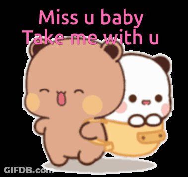 Cartoon Bear Carrying Another Miss U Baby GIF