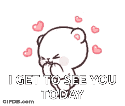 Cartoon Bear Covering Mouth Saying I Get To See You GIF