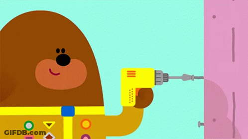 Cartoon Bear Drilling Screw Into Wall GIF
