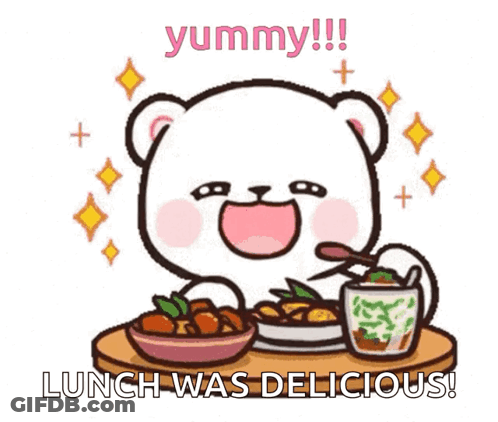 Cartoon Bear Eating Bowl Of Food With Spoon GIF