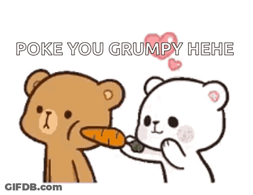 Cartoon Bear Feeding Carrot Poke You Grumpy GIF