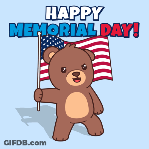 Cartoon Bear Holding American Flag Happy Memorial Day GIF