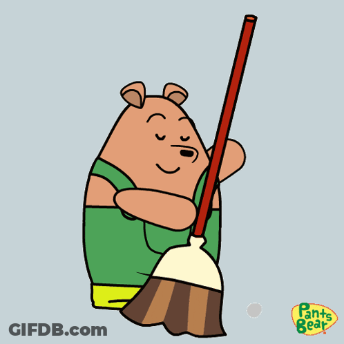 Cartoon Bear Holding Broom Saying Pants Bear GIF